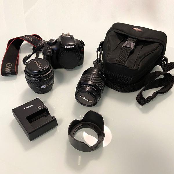 camera canon t3 + lente 50mm 1.4