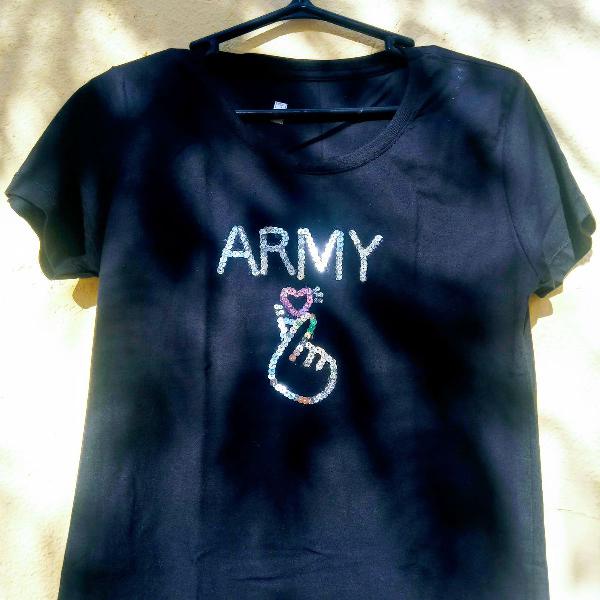 camiseta bts army kpop unissex paetês artesanal 100%