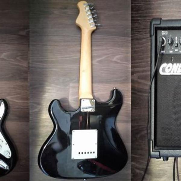 guitarra phoenix stratocaster e amplificador condor gx-10