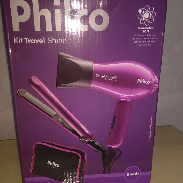 kit secador e chapinha philco travel shine