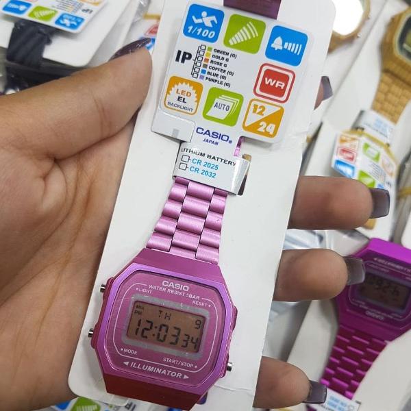 relogio casio vintage rosa fosco
