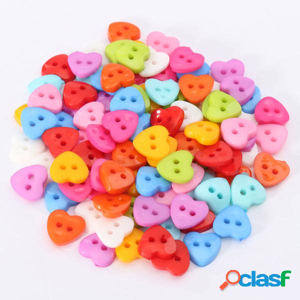 100pcs Mixed coração botões acrílico costura Craft dois