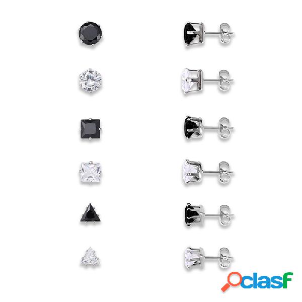 12pcs prata preto e branco banhado zircão geométricos Ear