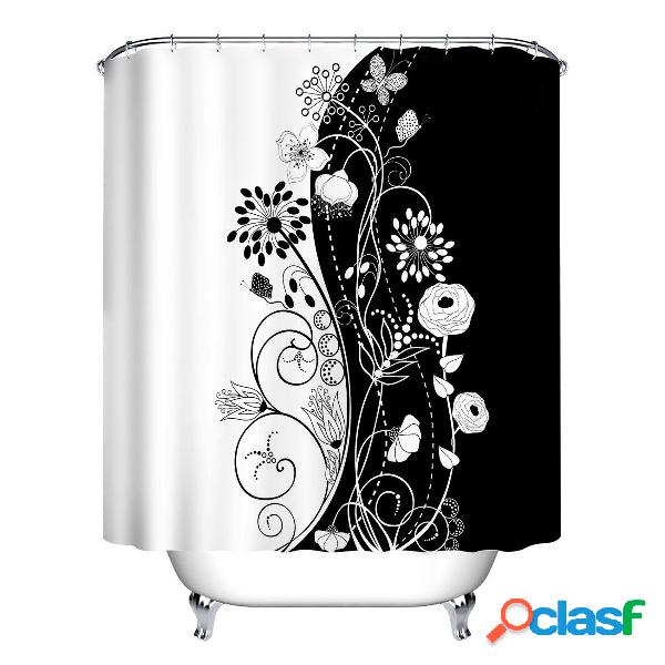 150 * 180/180 * 180 cm Black & White Flowers Cortina de