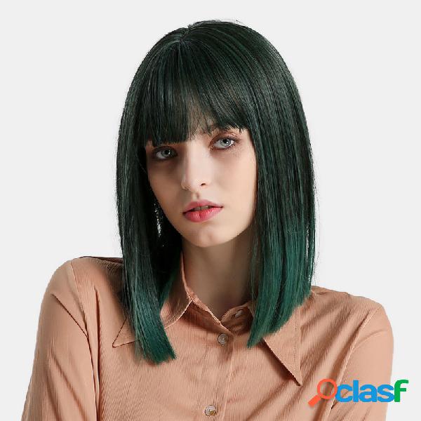 16 polegadas verde curto reto sintético bob perucas franja