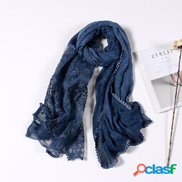 190CM Mulheres Retro Lace Hollow Scarf Shawl Casual Cotton