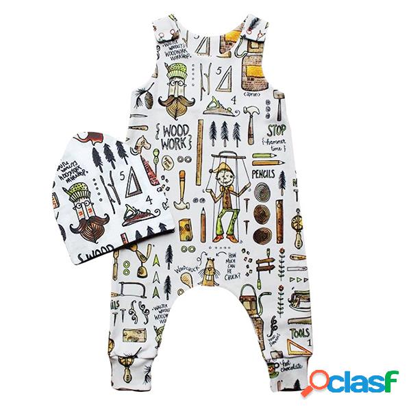 2pcs Impresso Unisex Baby Romper com Chapéu para 0-24M