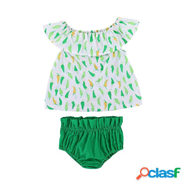 2pcs verde chili bebê meninas conjunto sem mangas para 0-24