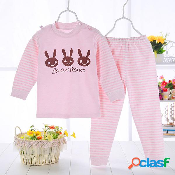 2peças Conjunto de Roupa Infantil Coelho Estampado Manga