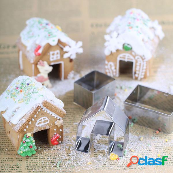 3 Pcs 3D Aço Inoxidável Gingerbread House Bolo De Natal