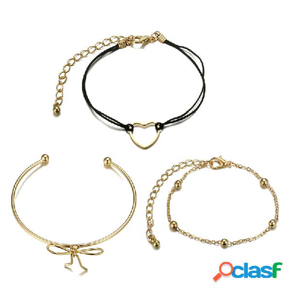 3 Pcs Designer Pulseira Conjuntos de Coração Bowknot