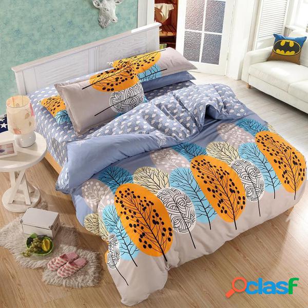 3 ou 4Pcs Leaves Printed Bedding Set Duvet Cover Sets Bed
