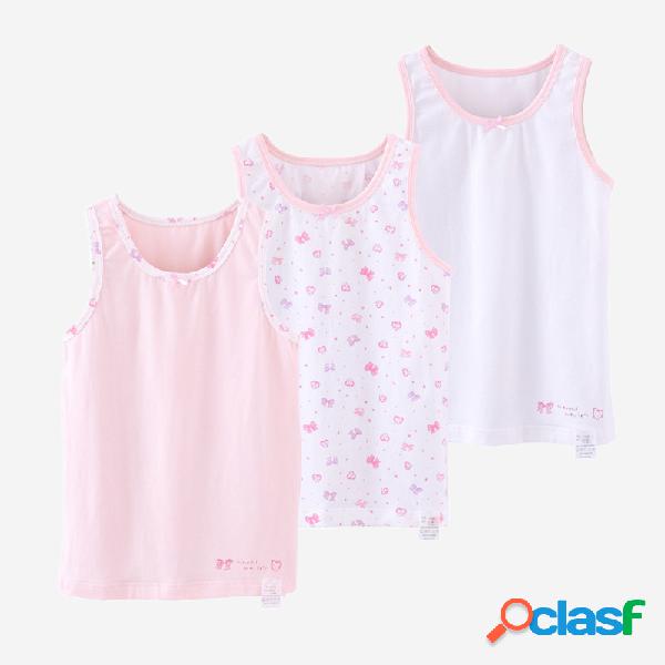 3PCs Girl's Rosa Cute Print Casual Cotton Soft Colete Pijama