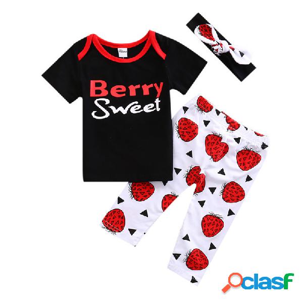 3pcs berry doce impressão unisex roupas de bebê definido