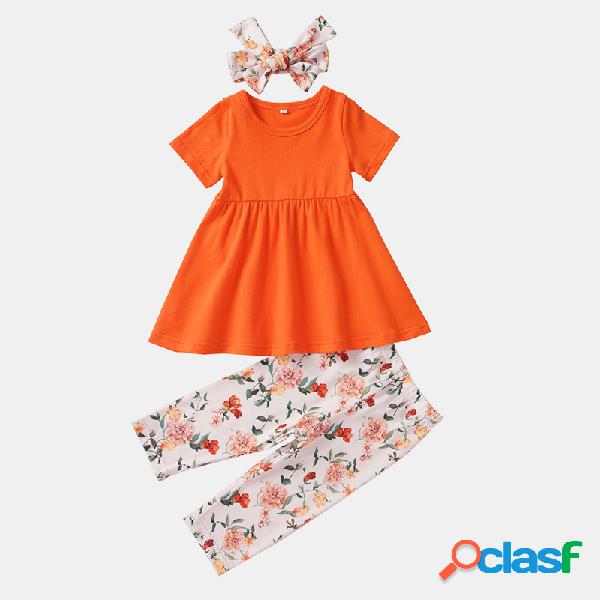 3pcs menina da flor de manga curta conjunto de roupas