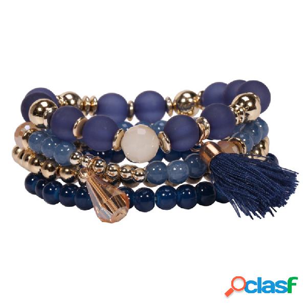 4 Pcs / set Pulseira Bead Bracelet com Tassel Crystal