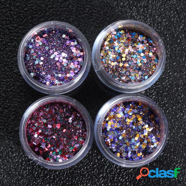 4 Pots Nail Art Glitter Powder Sequins Sparkly Colorful