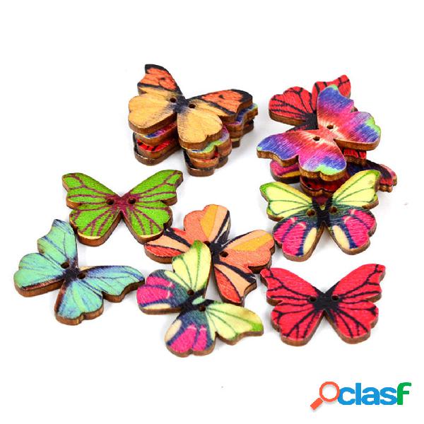 50 PC 2 Furos Borboleta Colorida De Madeira Botões Fit