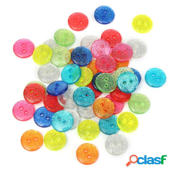 50pcs Mixed Color Glitter Sparkly Resin Buttons - Silver