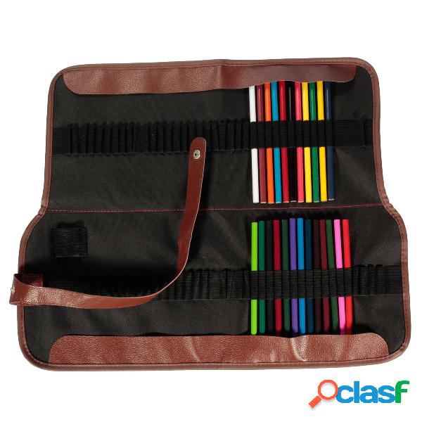 72 Slots Canvas Leather Contracted Pencil Roll Case para cor