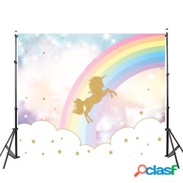 7x5FT Rainbow Sky Gold Unicorn Estrelas Baby Custom Photo