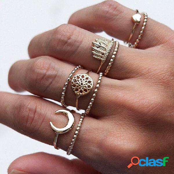 9 Pcs Bohemian Ring Set Coração Da Flor Do Vintage Da