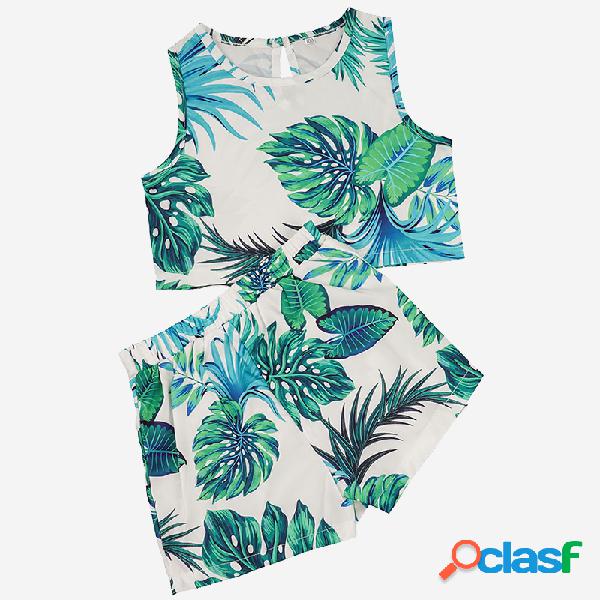 A menina verde Folha da menina imprime a roupa ocasional