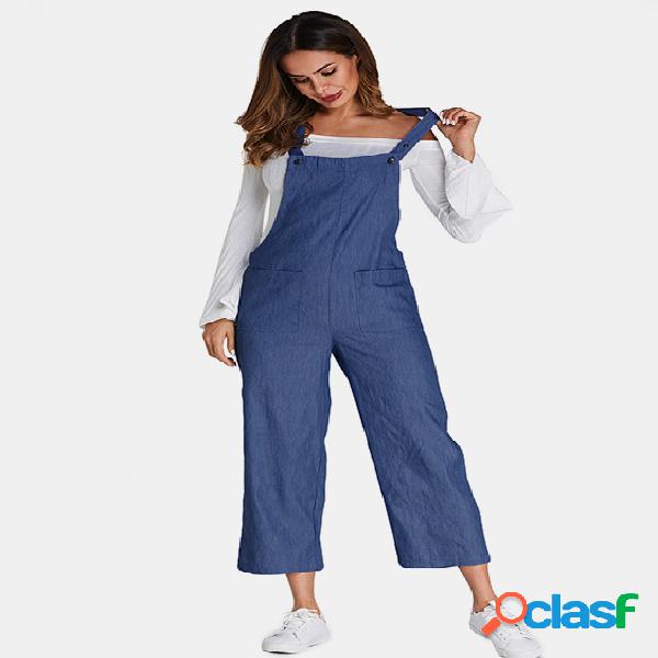 ACHIOOWA Blue Side Pockets Denim Jumpsuits