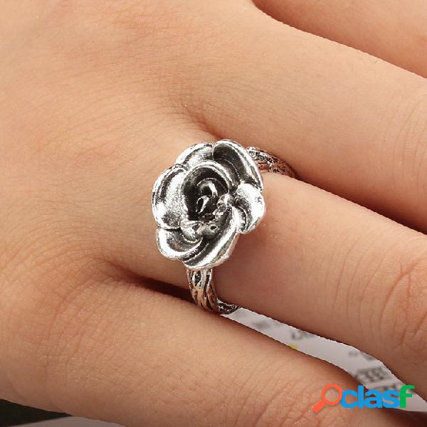 Anel vintage flor boêmio anéis de prata retro anel de flor
