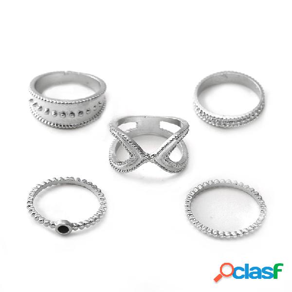 Anéis de Dedo boêmio Set 5 PCS Rodada Geométrica Anéis