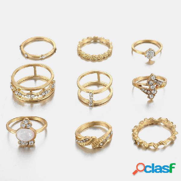 Anéis de opala temperamento vintage conjunto anéis de