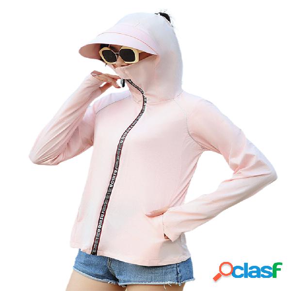 Anti-UV Ampla Aba Destacável Sun Chapéu Zipper Casacos
