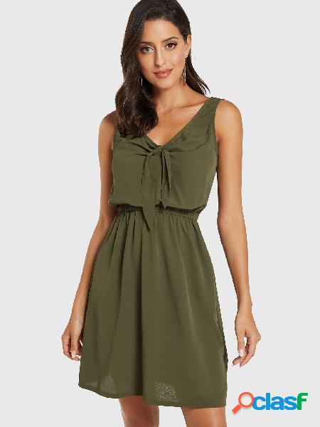Army Green Tie-up Design Sleeveless Dress