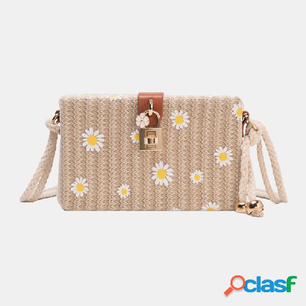 As mulheres viajam verão Praia Straw Daisy Crossbody Bolsa