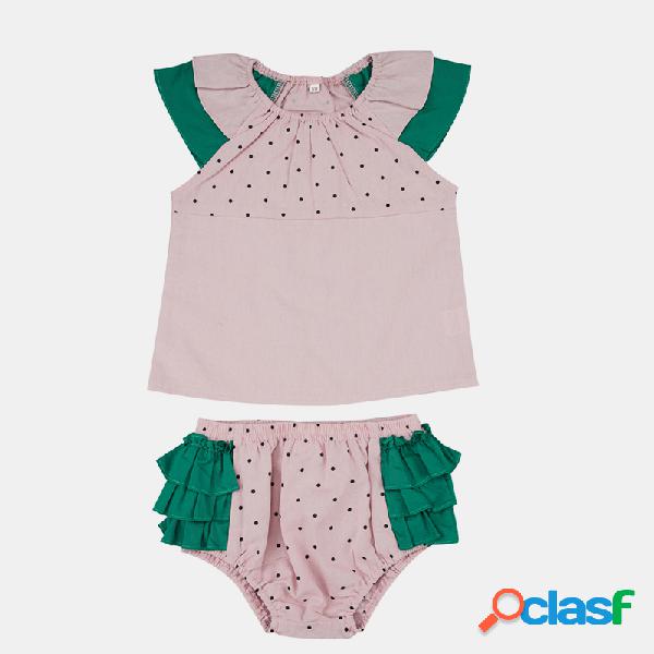 Baby Dot Print Flying Sleeves Casual Rosa Conjunto para