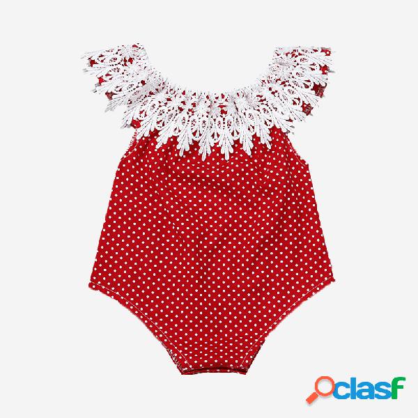Baby Lace Collar Dot Print Macacão casual para 6-24M