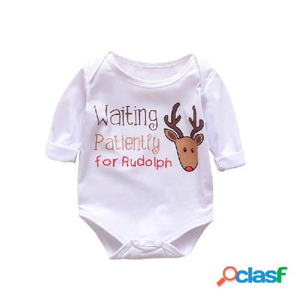 Bebê Elk Natal Imprimir mangas compridas Macacão Casual