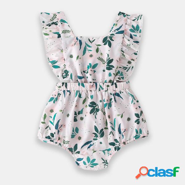 Bebê flor verde mangas macacão casual para 0-24m