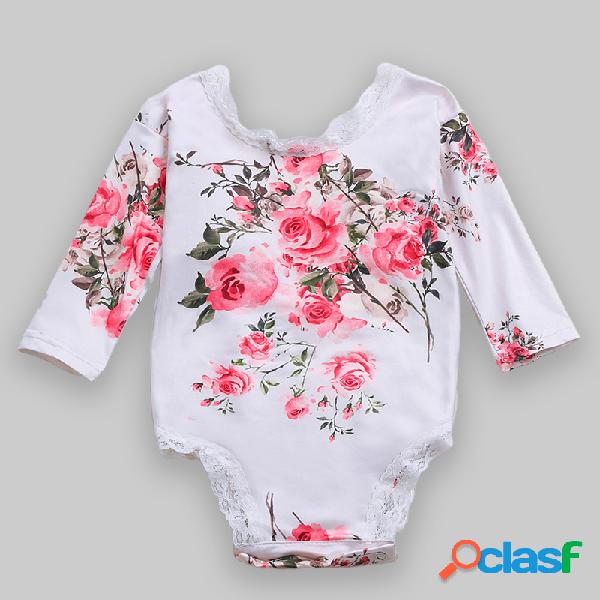 Bebê rendas retalhos flor macacão casual para 6-24m