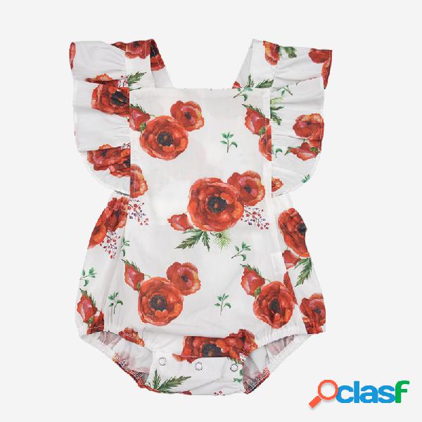 Bebê rosa flor imprimir macacão casual para 3-24m