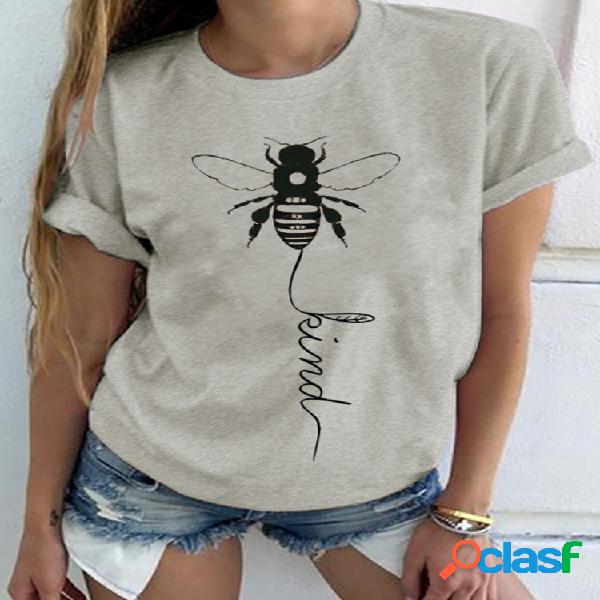Bee Carta Imprimir manga curta Casual T-shirt para as