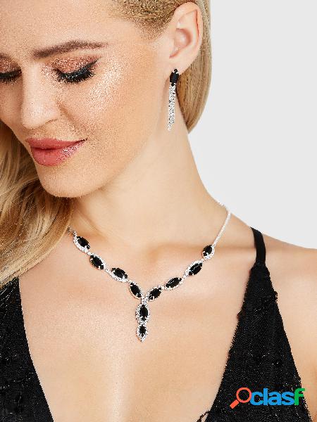 Black Elegant Crystal Rhinestone Necklace Earring Set
