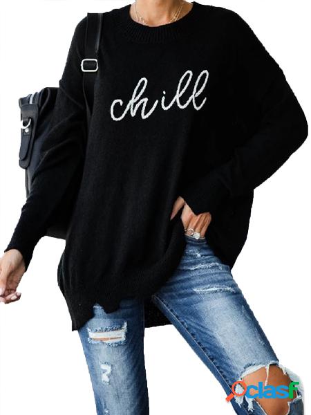 Black Graphic Round Neck Long Sleeves Jumper