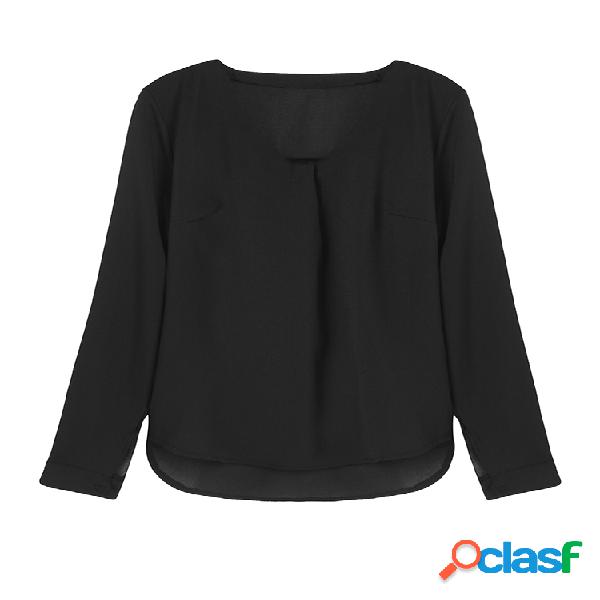 Blusa De Chifon De Manga Longa Manga Longa Casual Para