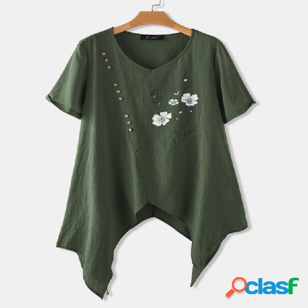 Blusa assimétrica de manga curta com estampa de flores Plus