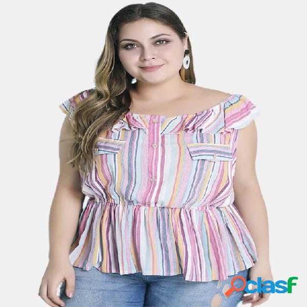 Blusa casual de gola alta listrada para mulheres