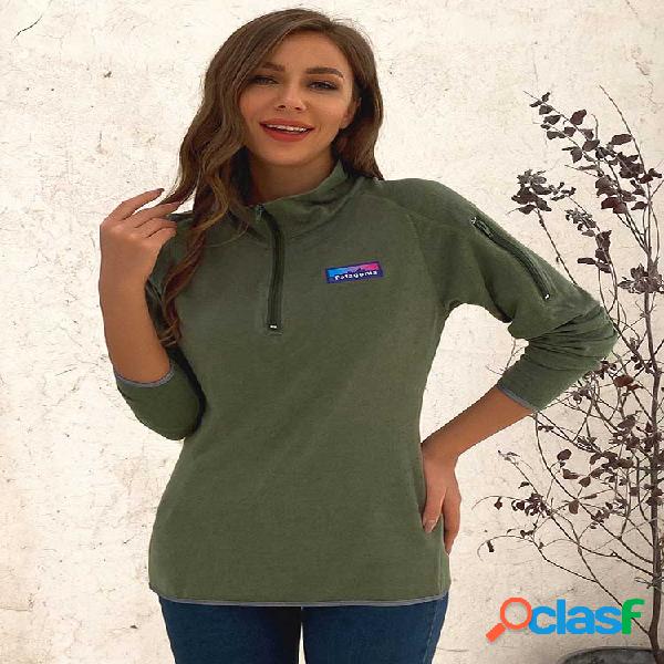 Blusa de lapela casual de manga comprida para mulheres