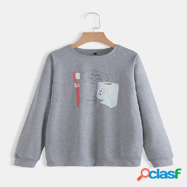 Blusa de manga comprida Crewneck de impressão engraçada