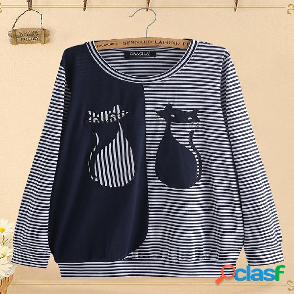 Blusa de manga longa de retalhos de gato de desenhos