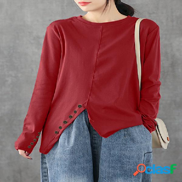 Blusa de tamanho irregular Hem botão Plus